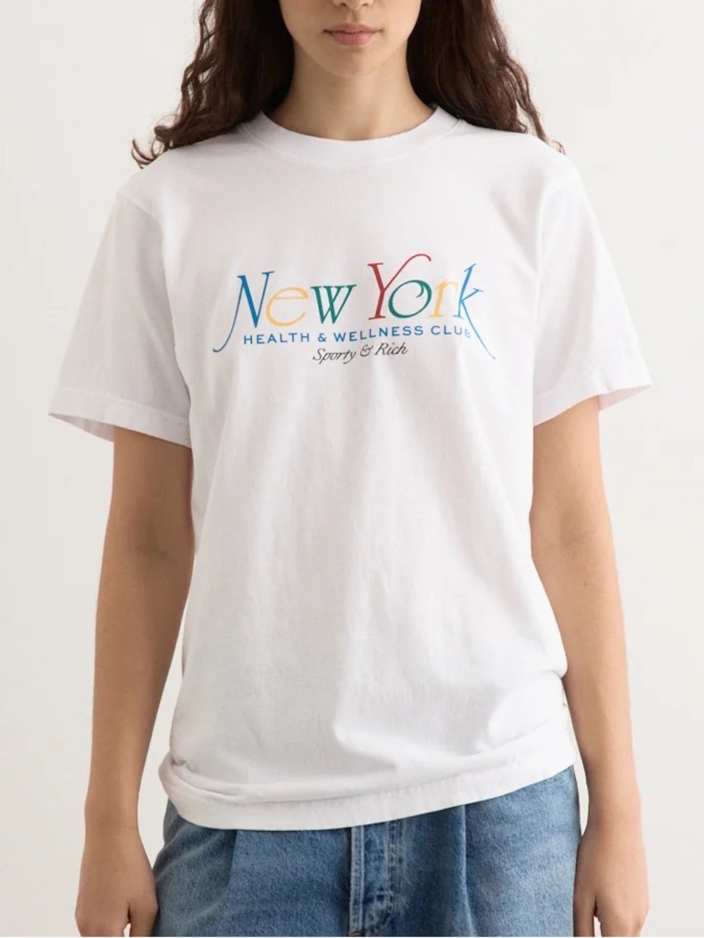 Sporty & Rich White Tee with Multicolor "New York" Logo